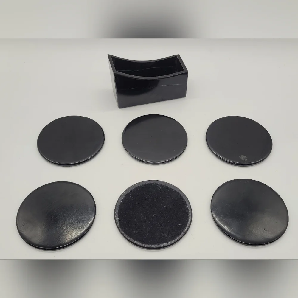 Black Marble Cocktail Drink Coasters With Holder set of 6​​​